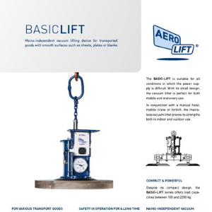Cover of our flyer of the mains independent vacuum lifting device BASIC-LIFT