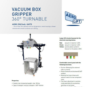 Cover Flyer of box gripper vacuum lifting device which can rotate 360°.