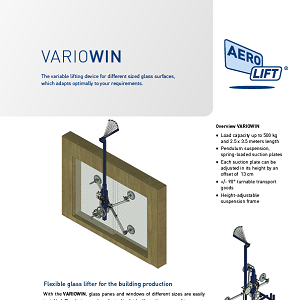 The flexible vacuum glass lifter VARIOWIN for building production in the production hall on our flyer.