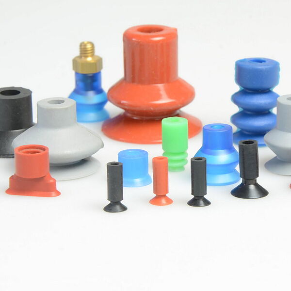 Composition of vacuum component suction cups such as flat suction cups, bellows suction cups and oval suction cups