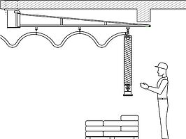 Technical drawing of a ceiling slewing crane of a crane and rail system
