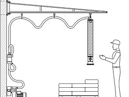 Technical drawing of crane and rail system with wall-mounted slewing crane