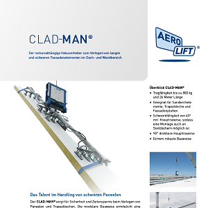 Der Vakuumheber CLAD-MAN fuer den Baustelleneinsatz auf unserem Flyer