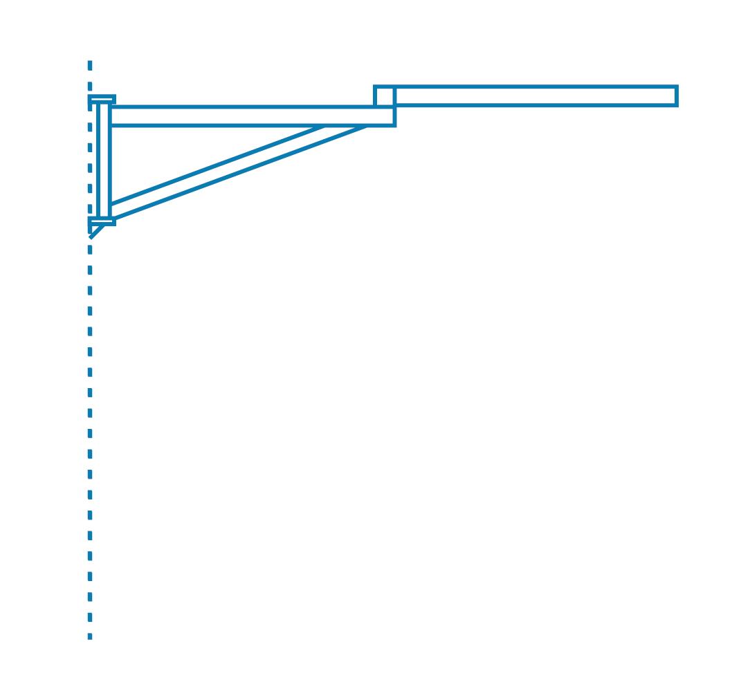 Model sketch of a wall-mounted slewing crane with articulated boom for vacuum lifters